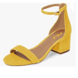 FSJ Yellow-suede Ankle Strap Sandals Open Toe Chunky Low Heel Comfortable Shoes